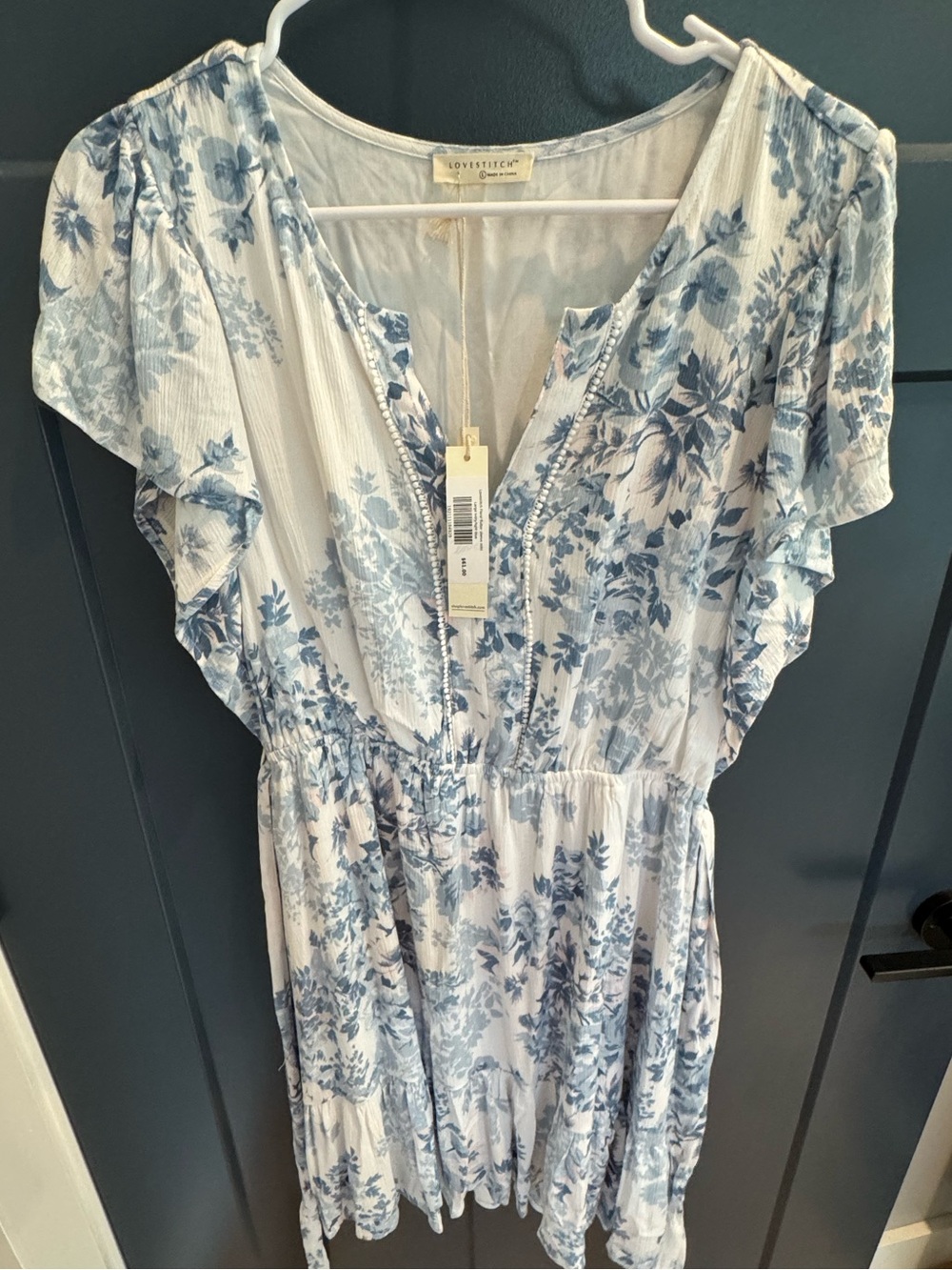 lovestitch White Dress with Blue Floral Print
